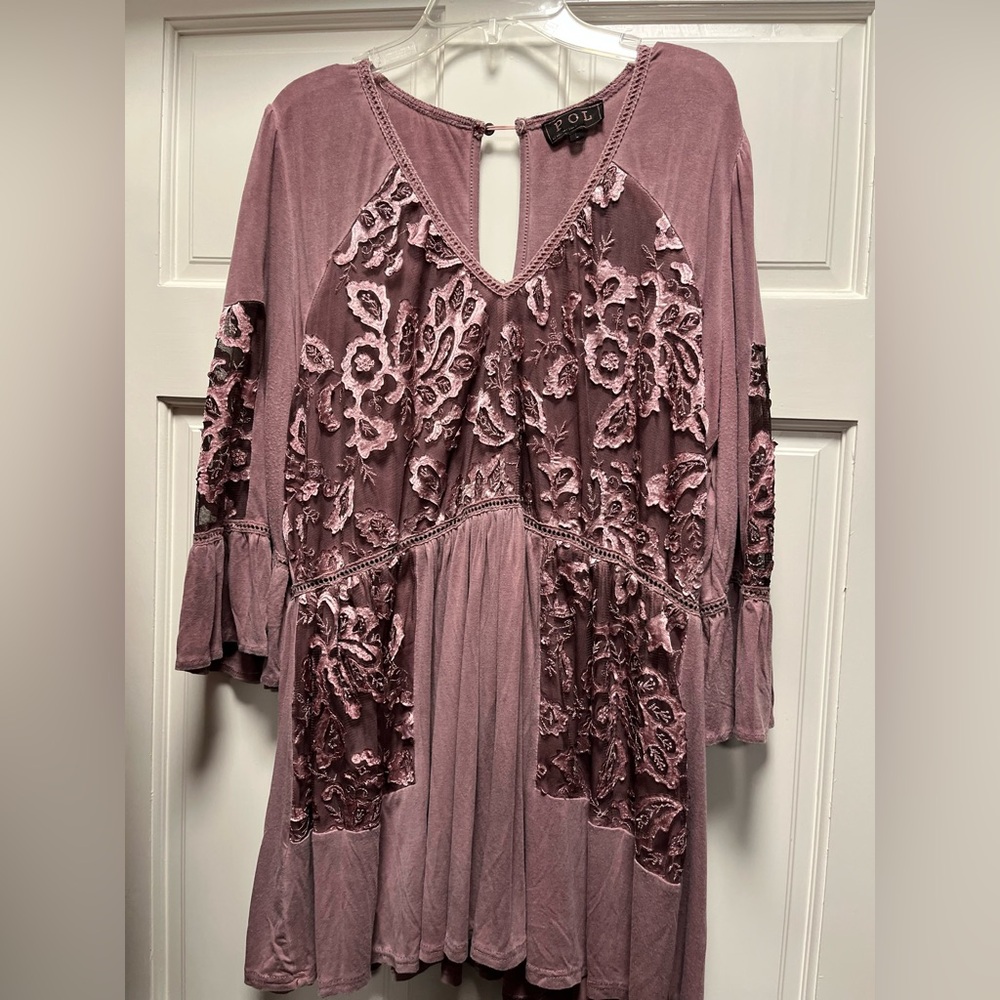 POL Plum Floral Empire Waist Top